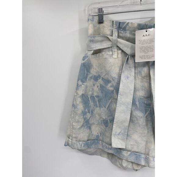 A.L.C. Davidson Blue White Tie Dye Print Paperbag Linen Blend Shorts Size 12 NWT - Picture 3 of 5
